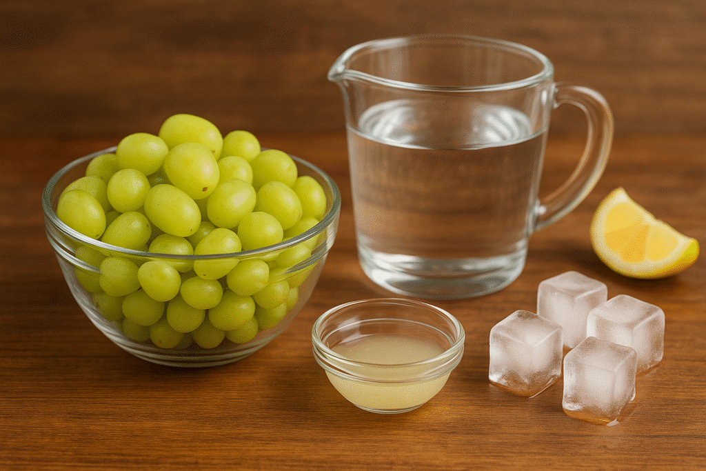grapes in a jar and water in glass and ice alongside for cotton candy grapes juice recipes