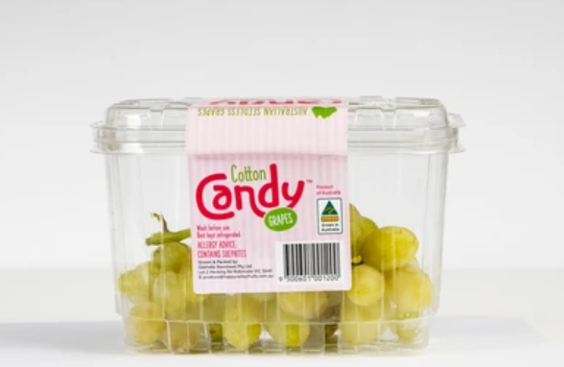 green cotton candy grapes in a white box