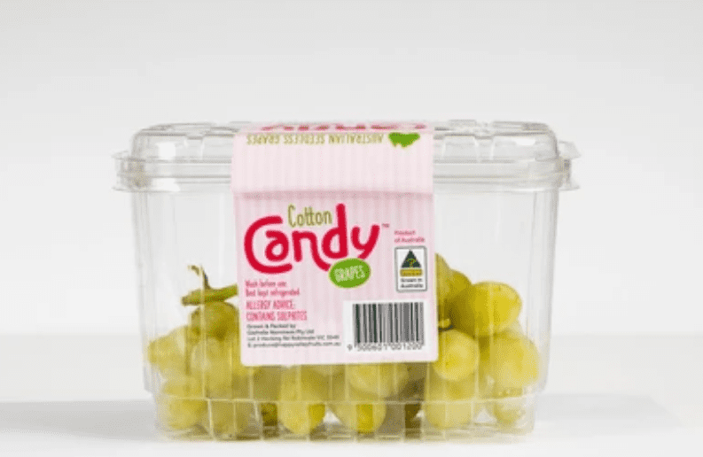 green cotton candy grapes in a white box